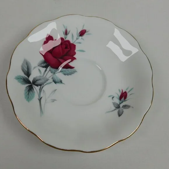 Royal Albert Sweet Romance Saucer ONLY Bone China Red Rose Gold Rim Replacement - Picture 1 of 7